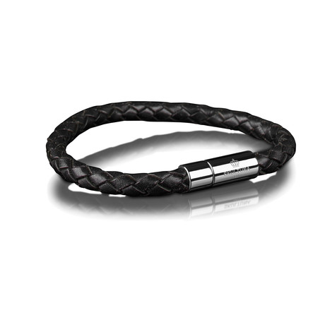 Leather Bracelet 6mm // Steel + Black