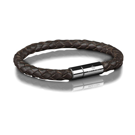 Leather Bracelet 6mm // Steel + Dark Brown
