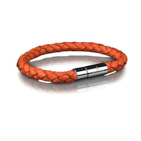 Leather Bracelet 6mm // Steel + Orange