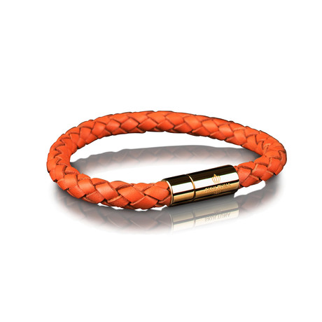 Leather Bracelet 6mm // Gold + Orange