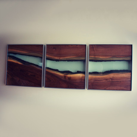River Series Triptych // Black Walnut + Green Glass
