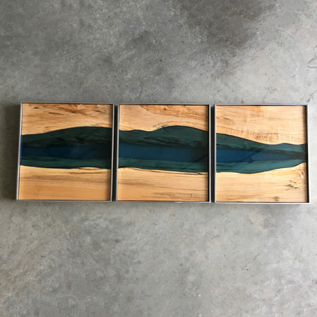 River Series Triptych // Big Leaf Maple + Blue Glass