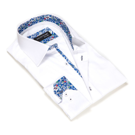 Solid Button-Up Floral Trim // White