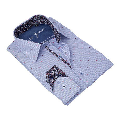 Textured Button-Up Floral Trim // Blue + Red