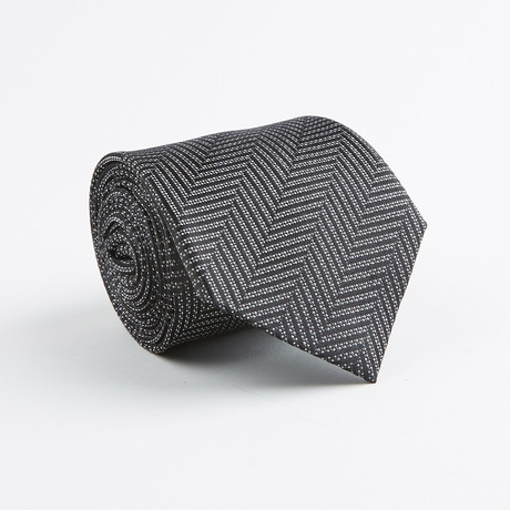 Jacquard Herringbone Silk Tie // Black
