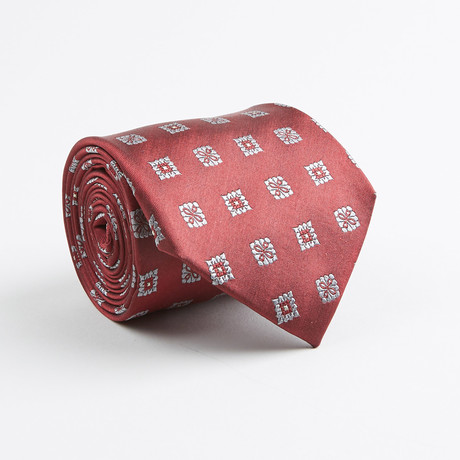 Floral Square Jacquard Silk Tie // Red