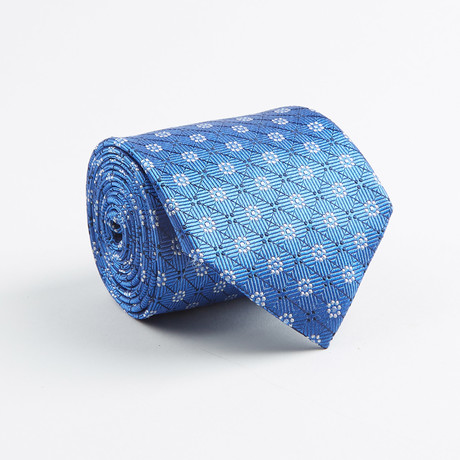 Floral + Optical Square Silk Tie // Blue