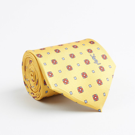 Floral Square Silk Tie // Gold