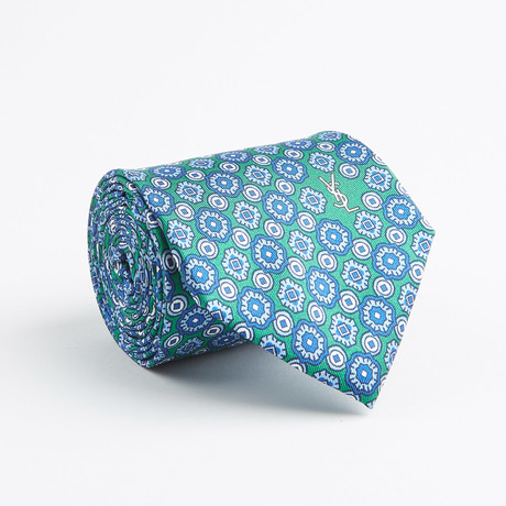 Floral Circular Tile Silk Tie // Green