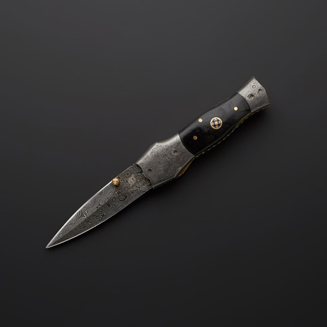 Black Sheep Horn Folding Stiletto Pocket Dagger