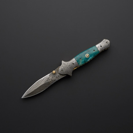 Turquoise Bone Folding Pocket Dagger