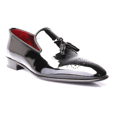 Patent Perforated Toe Tassel Loafer // Black