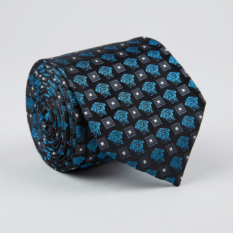 Concentric Square + Medusa Silk Tie // Black + Light Blue