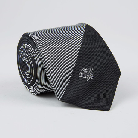 Wide Grossgrain Stripe Silk Tie // Black + White