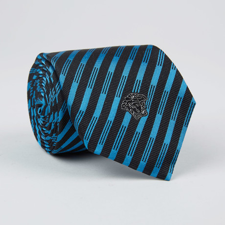 Dash Grossgrain Stripe Silk Tie // Black + Light Blue