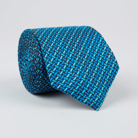 Weave Print Silk Tie // Black + Turquoise