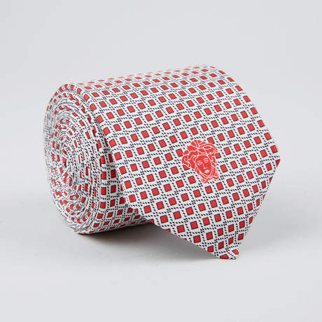 Square + Dotted Grid Print Silk Tie // Red + Black