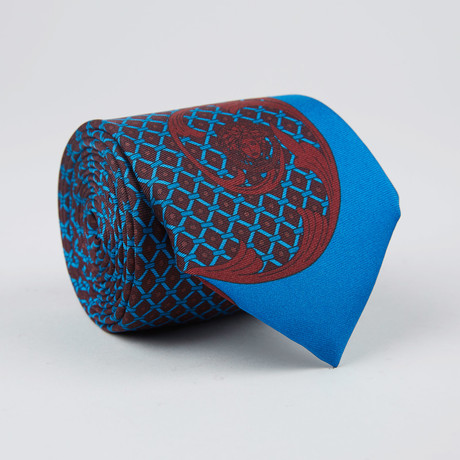 Dash Diamond Dot Print Silk Tie // Red + Light Blue