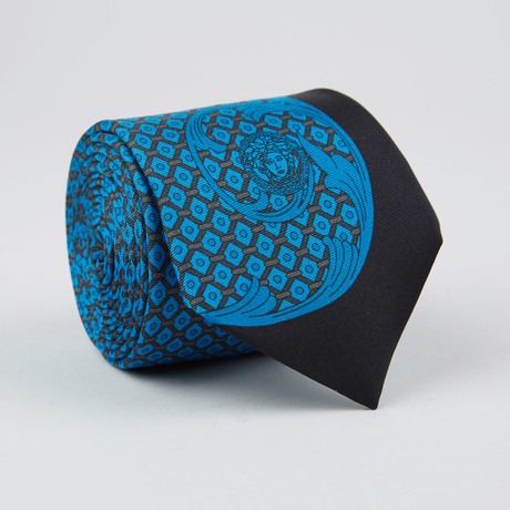 Dash Diamond Dot Print Silk Tie // Brown + Light Blue