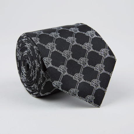 Medusa Grid Silk Tie // Black + White