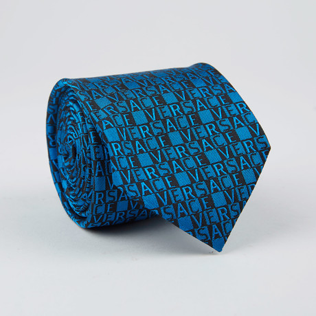 "Versace" Grid Silk Tie // Bluette