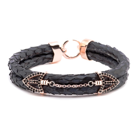 Scale Texture Double Arrow Link Double-Wrap Bracelet // Black + Copper