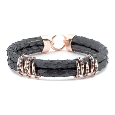 Scale Texture Wrapped Claw Double-Wrap Bracelet // Black + Copper