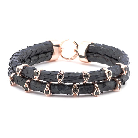 Scale Textured Tear Drop Double-Wrap Bracelet // Black + Copper