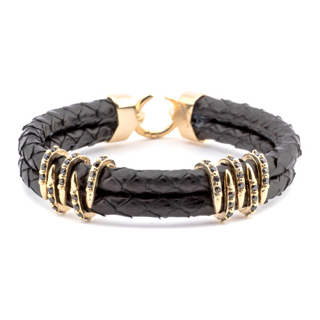 Scale Texture Wrapped Claw Double-Wrap Bracelet // Black + Gold