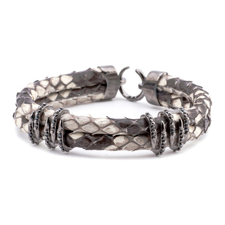 Scale Texture Wrapped Claw Double-Wrap Bracelet // Grey + Gunmetal + Black