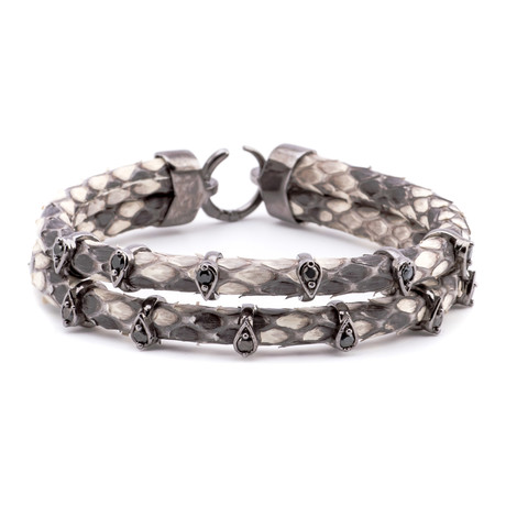 Scale Textured Tear Drop Double-Wrap Bracelet // Grey + Gunmetal + Black