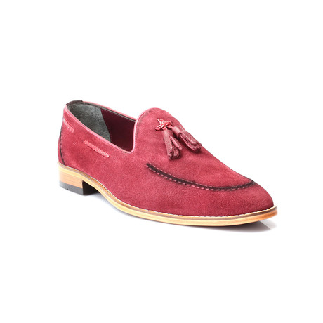 Suede Top-Stitched Tassel Loafer // Bordeaux Suede