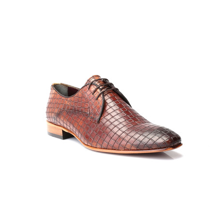 Weave Embossed Lace-Up Derby // Tobacco