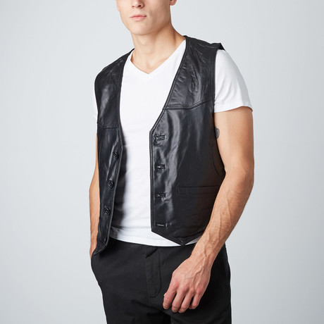 Zipper Leather Vest // Black