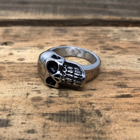 Sideways Skull Ring // Silver + Black