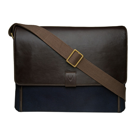 Aiden Canvas + Leather Laptop Messenger Bag // Blue + Brown