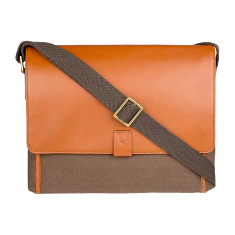 Aiden Canvas + Leather Laptop Messenger Bag // Desert Palm + Tan