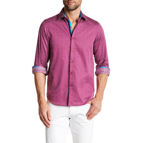 Polkadot Long-Sleeve Button-Up Shirt // Fuchsia
