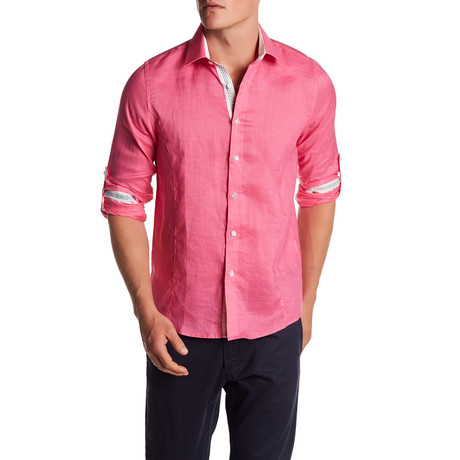 Solid Linen Blend Long-Sleeve Shirt // Fuchsia