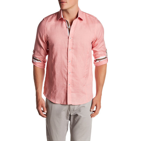Solid Linen Blend Long-Sleeve Shirt // Salmon