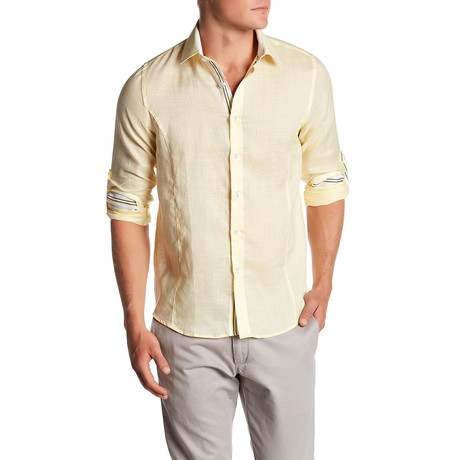 Solid Linen Blend Long-Sleeve Shirt // Yellow