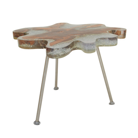 Teak Resin Stainless Steel Accent Table