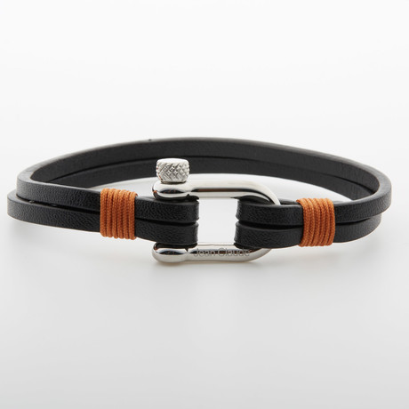 Leather Strap "D" Closure Bracelet // Black