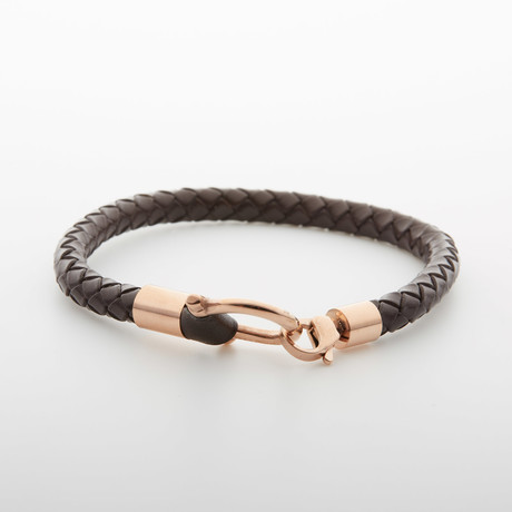 Small "D" Clamp Bracelet // Dark Brown + Rose Gold
