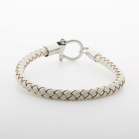 Small "D" Clamp Bracelet // White + Silver