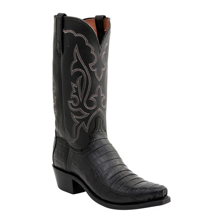 Ultra Belly Caiman Crocodile Belly Tail Western Snip Toe Boot // Black