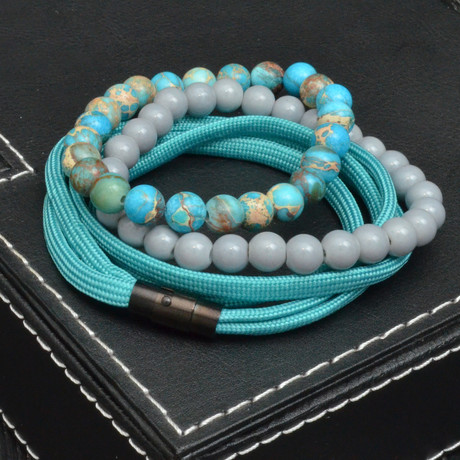 Beaded + Paracord Bracelet // Teal // 3 Pack