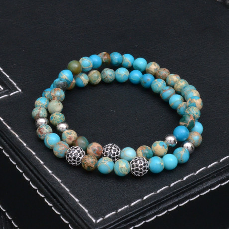 Sea Sediment Jasper Beaded Bracelet // Sky Blue // 2 Pack