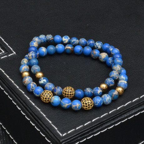 Sea Sediment Jasper Beaded Bracelet // Royal Blue // 2 Pack