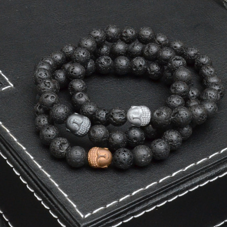 Lava Rock Buddha // Black + Silver + Gunmetal + Bronze // 3 Pack